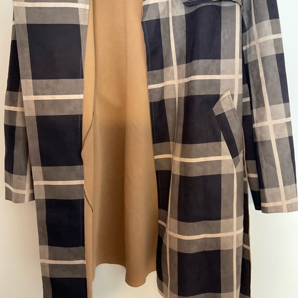 Solitaire | Belted Plaid Jacket | Brown | Faux Suede | Trench | NWT | Large - Picture 10 of 16